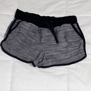grey and black shorts